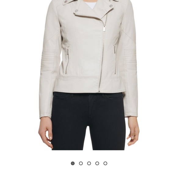 Guess Ivory Cream Faux Leather Moto Jacket Asymmetrical Zipper | Sz Large - Picture 1 of 10